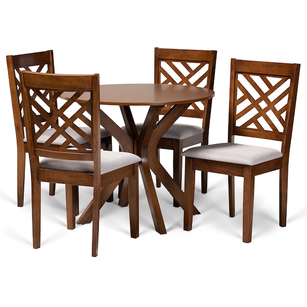 Baxton Studio Norah Modern and Contemporary Grey Fabric and Walnut Brown Finished Wood 5-Piece Dining Set 174-9881-10891-Zoro - main
